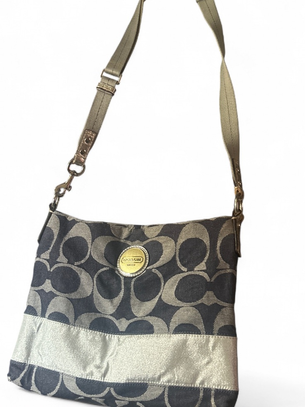 Coach Black Signature Canvas Crossbody with Metallic Gold Trim